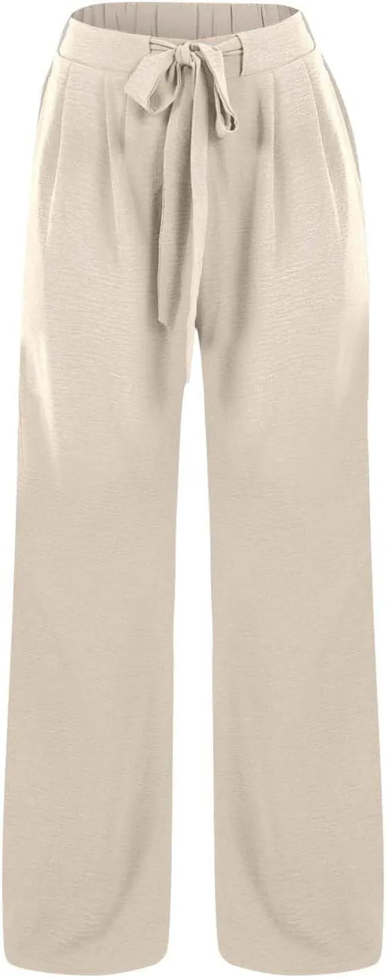 Youth Girls Palazzo Cotton Linen Long Pants Baggy Wide Leg High Waist Drawstring Long Trousers 2025 Summer Bottoms