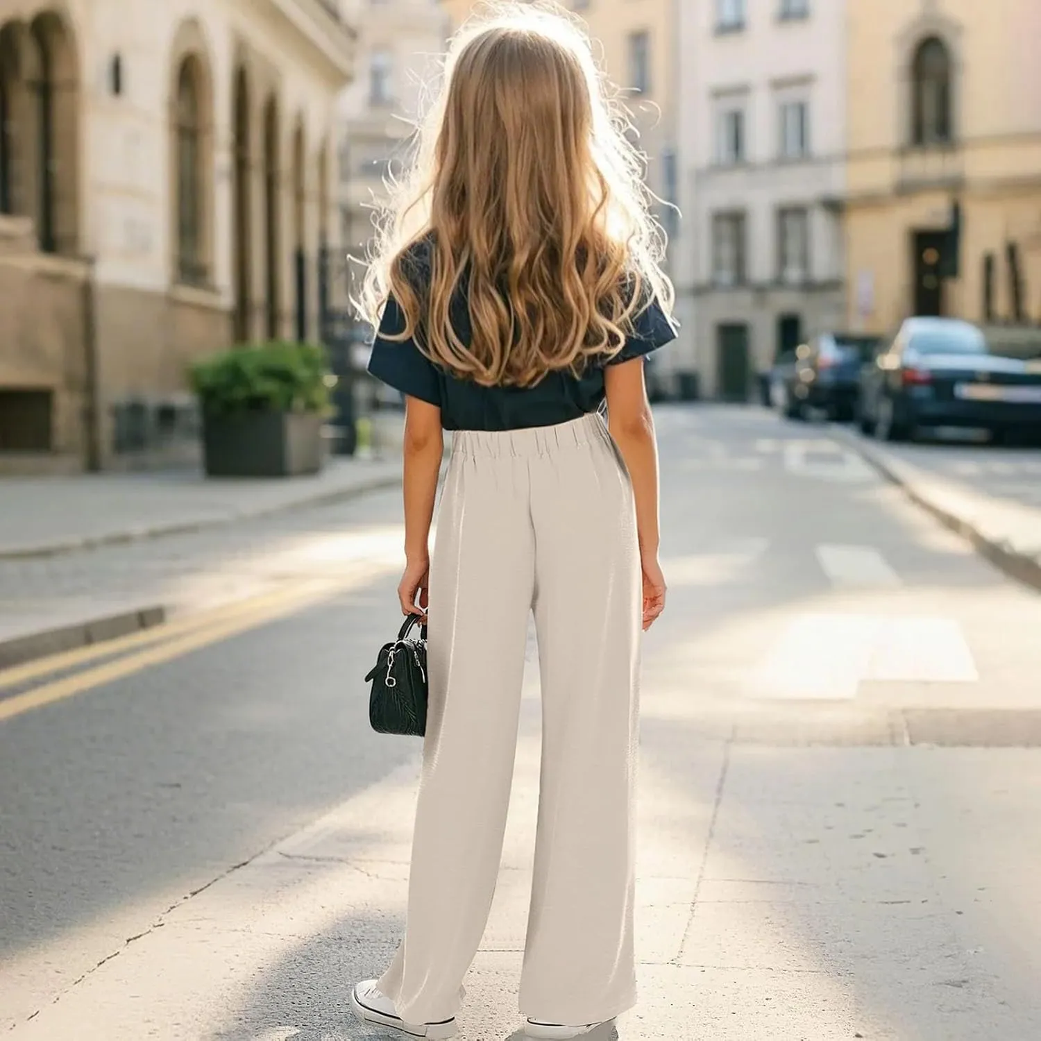 Youth Girls Palazzo Cotton Linen Long Pants Baggy Wide Leg High Waist Drawstring Long Trousers 2025 Summer Bottoms