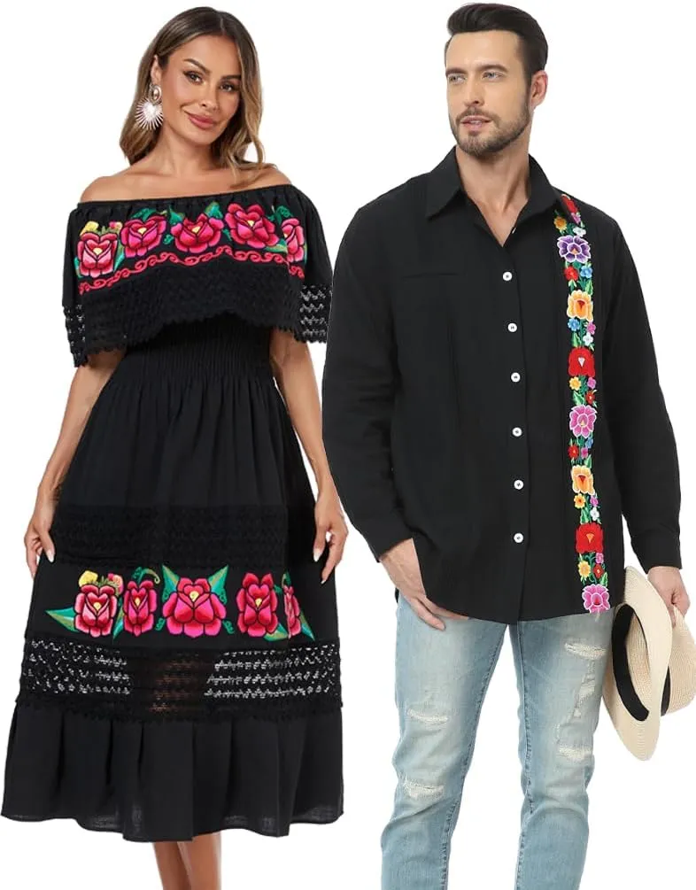 YZXDORWJ Women Embroidered Mexican Present Casual Sexy Lace Off-Shoulder Long Dress